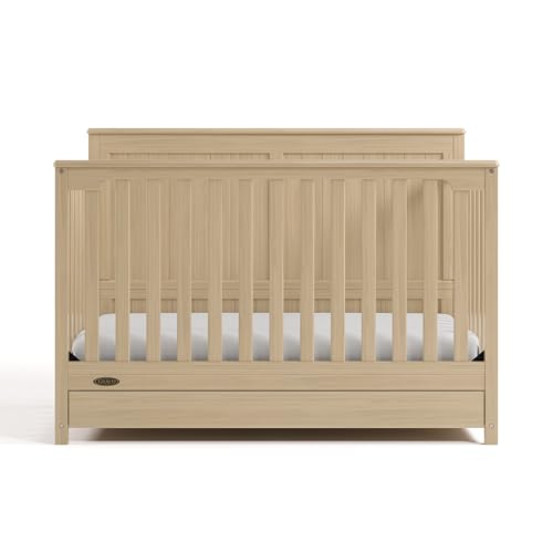 Graco Hadley 5-in-1 Convertible Crib with Drawer – GREENGUARD Gold Certified, Fits Standard Crib Mattress, Converts to Toddler Bed, Daybed and Full Bed, 4 Adjustable Mattress Heights (Driftwood)