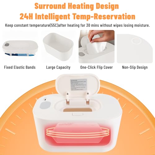 Plplaaoo Baby Wipe Warmer, Portable Wet Wipe Warmer & Diaper Wipe Warmer Dispenser with Large Capacity, Constant Temperature USB Powered Wipes Warmer for Home, Car & Travel, 7.87x4.72x3.74in, White