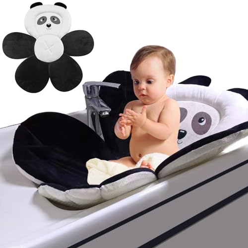 PandaEar Baby Bath Pad for Infant Newborn | Bath Seat Soft Panda Cushion Mat for Sink Bathtub Essentials Shower Gift (Black)