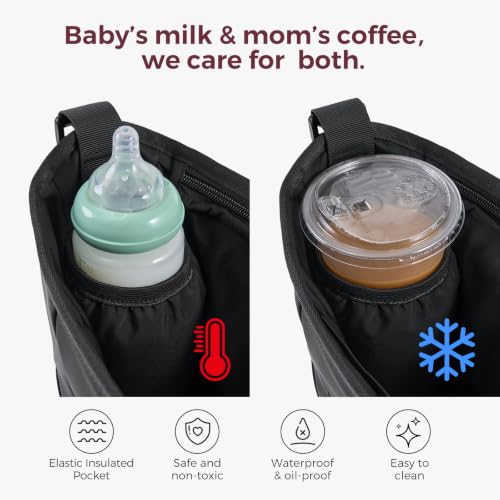 Momcozy Universal Stroller Organizer, Slim Stroller Caddy with 2 Insulated Cup Holders, Non-Slip Silicone Straps, Detachable Mini Pouch, Dense-Weave Parent Console for UPPAbaby, Doona, Graco & More