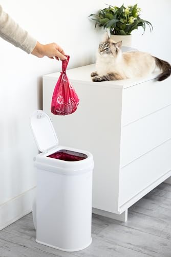 Ubbi Pet Waste Pail, Odor-Locking Cat Litter Disposal System, Stainless Steel Pet Waste Can with Safety Lock & Scoop, No Special Bags Required, White