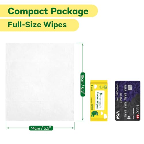 Dorahoney Unscented Travel Wet Wipes, 99% Purified Water Mini Wipes for Sensitive Skin, Hypoallergenic & Plastic-Free Pocket Wipes, 48 Count (8 Packs of 6)