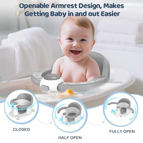 Baby Bath Seat for Babies 6 Months & Up - Baby Bath Seats for Babies Sitting Up | Non-Slip Baby Bath Chair with Cushion & Suction Cup | Toddler Bath Seat Newborn Infants Baby Bathtub Seat (Grey)