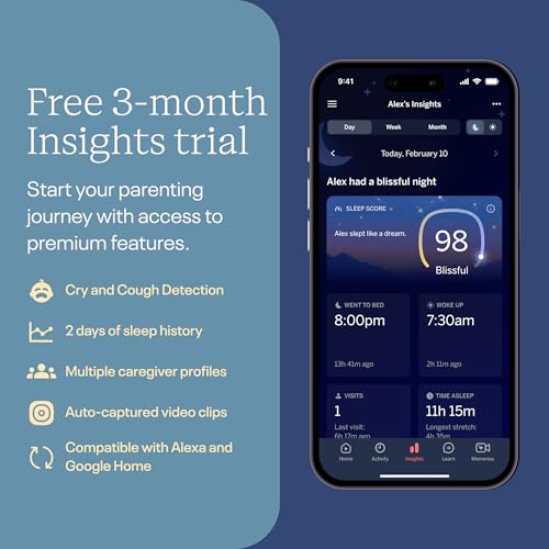Nanit Pro Smart Baby Monitor - Camera & Floor Stand - 1080p Wi-Fi Video Camera, 2-Way Audio, See Your Baby from Anywhere, Sound/Motion/Cry Notifications, Night Vision