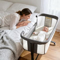 Kinder King Baby Bassinet Bedside Sleeper, Newborn Baby Bedside Crib w/Wheels, All-Sided Mesh, Adjustable Height, Removable Soft Mattress, No Tool to Assemble, Grey