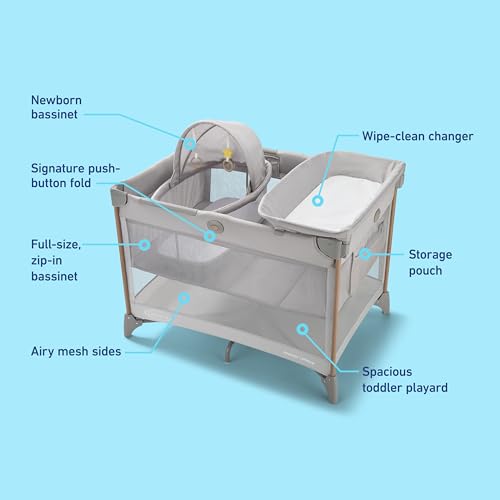 Graco Pack n’ Play CareSuite Playard, Portable Playpen with Baby Bassinet, Changing Table, Sky