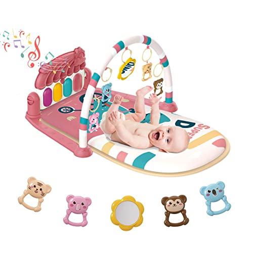 dearlomum Pink Baby Play Mat Activity Gym, Piano for Newborns 0-12M