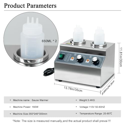 Electric Cheese Sauce Warmer Nacho Cheese Dispenser Warmer ， Commercial Cheese Dispenser, Hot Fudge Bottle Warmer for Cheese Chocolate Hot Fudge Caramel 86-185℉ 110V