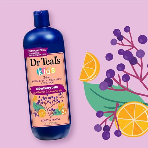 Dr Teal's Kids 3-in-1 Elderberry Bath: Bubble Bath, Body Wash & Shampoo, 20 fl oz