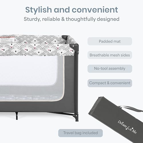Dream On Me Zodiak Baby Playard, Breathable Mesh Sides, Soft Comfortable Mattress, Quick & Easy to Fold with Travel Carry Bag, Compact Space Saving Design - Gray
