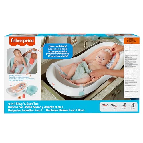 Fisher-Price™ Baby to Toddler Bath 4-in-1 Sling 'N Seat Tub with Removable Infant Support and 2 Toys, Summer Blossoms