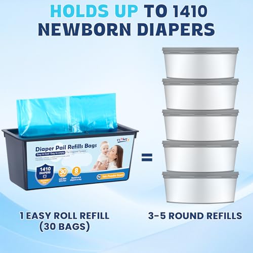 Diaper Pail Refill Bags 30 Bags Per Refill，Compatible with Genie Easy Roll Signature Diaper Pails Holds Up to 2820 Newborn Diapers Talc Powder Scent 7 Layer Odor Barrier,Scented,2PACK (60 Bags)