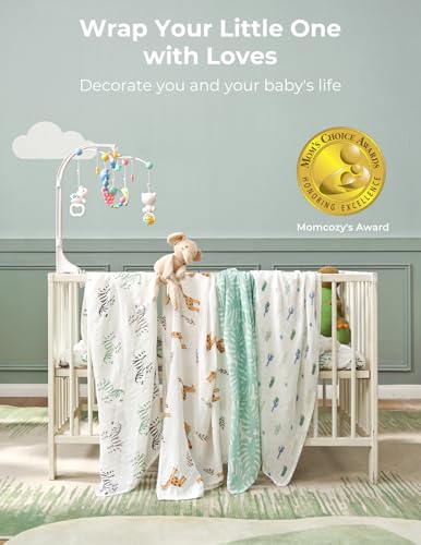 Momcozy Muslin Swaddle Blankets, 4-Pack Breathable and Skin-Friendly Receiving Blankets for Boys, Best Wishes Swaddle Blanket Shower Gifts & Baby Registry Essentials, Large 47"x47", Bravery