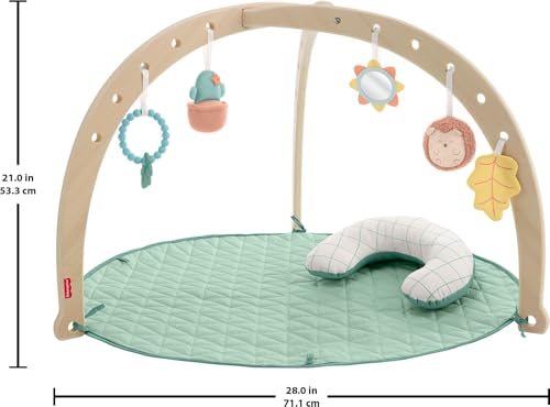 Fisher-Price Wood Baby Playmat Lay & Play Deluxe Activity Gym with Wooden Frame & Tummy Time Sensory Toys for Newborns 0+ Months