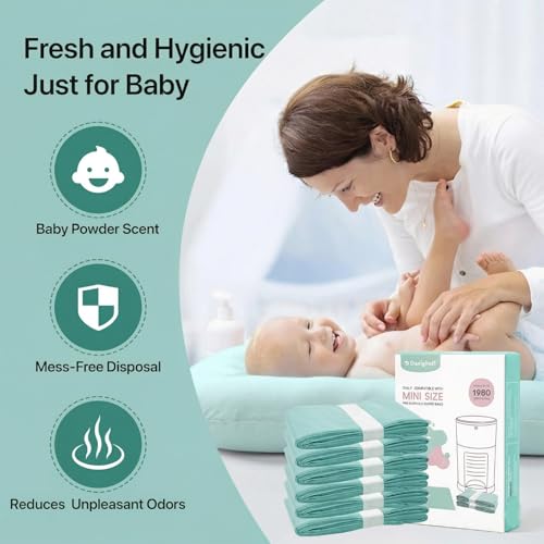 6 Pack Diaper Pails Refills for De-k-or Mini, 30% Extra Thick Heavy Duty Leak-Proof Liners, Multi-Layer Odor Defense Film, Holds 1980 Diapers, Fresh Scented Baby Changing Essentials
