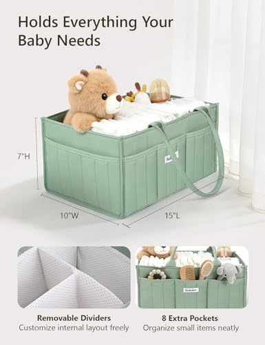 DADADEER Baby Diaper Caddy Organizer, Portable Nursery Storage Basket for Newborn Essentials, Changing Table & Car Caddy Organizer, Gift for Baby Shower, Registry Must-Have for Boy Girl, Green