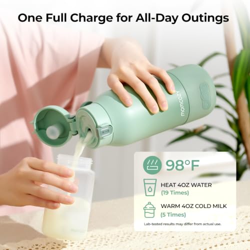 Momcozy Portable Bottle Warmer for Travel – Dual Heating Modes for Breast Milk & Water, Portable Milk Warmer with Fast Heating & Long Battery Life, 17 Ounces Large Capacity to Meet Your All-Day Needs