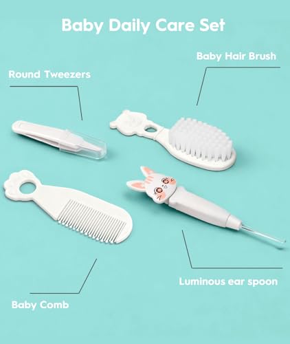 Baby Healthcare and Grooming Kit, Electric Safety Nail Trimmer Baby Nursery Kit, Newborn Care Kits with Hair Brush Comb for Newborn Infant Toddlers Baby Boys Girls Kids, Baby Shower Gifts (White)