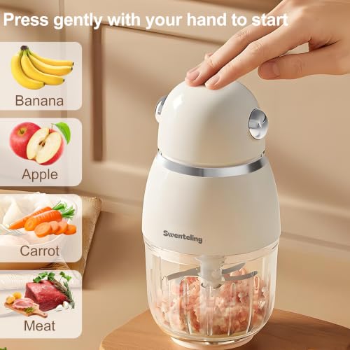 Swenteling Baby Food Maker, Creamy White Mini Baby Food Blender, 10oz Food Puree Maker, Small Baby Food Processor for Fruit Vegetable Meat, 8-Second Quick Soft Food Prep，BPA-Free