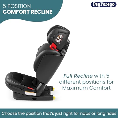 Peg Perego Viaggio Flex 120 Booster, 4D Total Adjust for Safety & Comfort, No Armrests, Compact Fold for Travel, 40-120 lbs, Made in Italy, Crystal Black (Black)