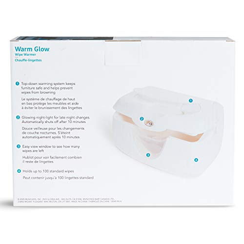 Munchkin Warm Glow Baby Wipe Warmer with Nightlight, Baby Wipes Warmer Dispenser for Newborn Diaper Changes, Holds 100 Wipes, White