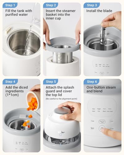Bear All-Stainless Steel Baby Food Maker, NutriEase 3-Stage Texture, OneStep Baby Food Processor Puree Maker, Preset Function, Self-Clean&Dishwasher safe, Effortless Healthy Homemade Baby Food,Upgrade
