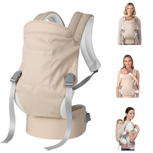 CycleMore Baby Carrier Newborn to Toddler - Soft Structured Carrier with Hip Healthy Design, 3 Carry Positions Options, Ergonomic Backpack Design with Lumbar Support (7-35lbs) Ivory