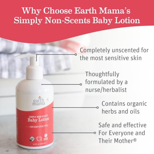 Earth Mama Simply Non-Scents Baby Lotion for Dry Skin - Calendula Cream for Newborn Skin Care - 8 oz - Fragrance Free - Infant Essentials