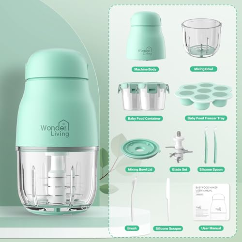 Wonder Living Baby Food Maker with Glass Cups & Freezer Tray, Compact Baby Processor for Smoothies, Hands-Free One-Touch, 230W Motor