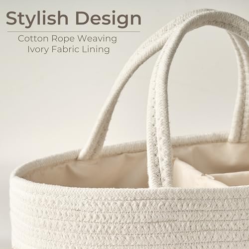 Kodomoore Diaper Caddy Organizer, Empty Gift Basket for Newborn Essentials, Baby Storage Basket, Stylish Gift Bag for Baby Shower, Boys and Girls - Small, White&Beige Brown