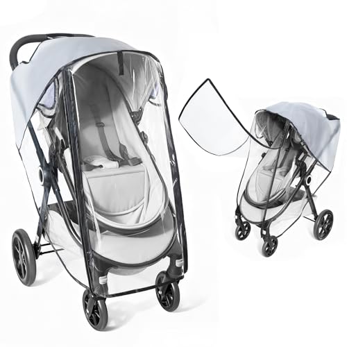 Clear Stroller Rain Cover for Travel Strollers, Waterproof Recessed Zipper Design, Breathable Mesh Vents, Easy Access, Protects from Rain Wind Dust Snow