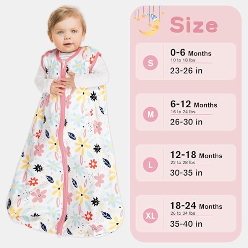 BSTOPPT 3 Pack Baby Sleep Sack 0-6 Months 100% Rayon Cotton Baby Sleeping Bag 2-Way Zipper Toddler Wearable Blankets Comfy Stretchy Lightweight TOG 0.3 （Heart&Pink&Floral）