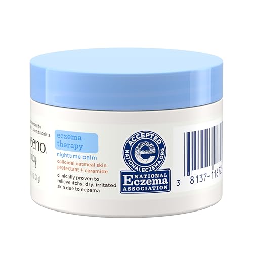 Aveeno Baby Eczema Therapy Nighttime Moisturizing Balm, Colloidal Oatmeal & Ceramide, Soothes & Relieves Dry, Itchy Skin from Eczema, Hypoallergenic, Fragrance-Free, Travel Size, 1 oz