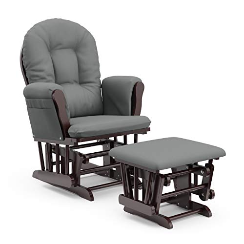 Storkcraft Premium Hoop Glider & Ottoman (Espresso/Gray) — GREENGUARD Gold Certified Nursery Glider, Solid Wood Craftsmanship, Smooth-Gliding Nursery Chair and Ottoman, Award-Winning