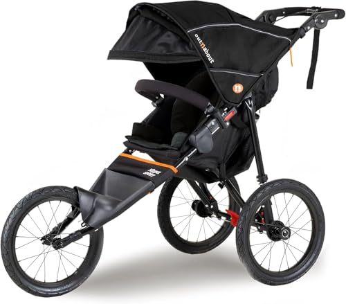 Out’n’About Nipper Sport Jogging Stroller | Lightweight All-Terrain 3-Wheel Stroller | Rain Cover Included | 16” Air-Filled Tires, Suspension, Handlebar Brake | Newborn to 4 Years | Summit Black