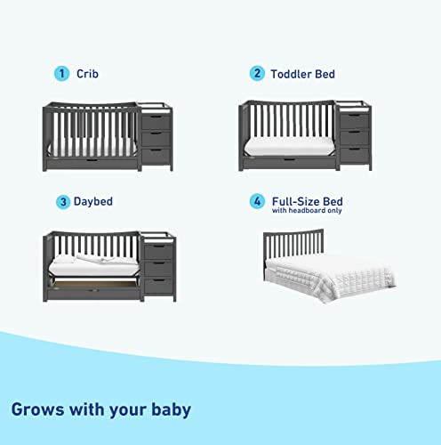 Graco Remi 4-in-1 Convertible Crib & Changer – GREENGUARD Gold Certified, Fits Standard Crib Mattress, Converts to Toddler Bed and Full Bed, 4 Adjustable Mattress Heights (Gray)