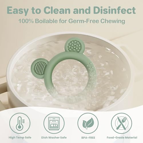 Eascrozn Baby Teething Toys Set of 3, Teethers for Babies 3-6 6-12 Months, BPA Free Soft and Textured Bear Teething Rings Silicone Teething Relief Soothing Sore Gums Baby Chew Toys