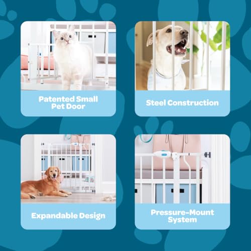 Carlson 29.5–36.5” Extra Wide Dog Gate with Small Pet Door, Walk-Through Pressure Mounted Metal Indoor Pet Safety Gate, Tested and Trusted by Pet Parents, American Designed, American Owned