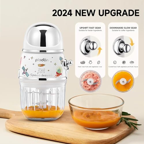 Plodon Baby Food Maker Mini Cute and Small Food Processor Puree Blender Grinder Chopper 1.2 Cup Glass Bowl with 6 Blade Electric (Spaceman-White(One Bowl))