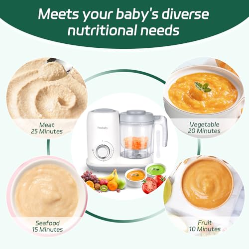 Freebaby 4 in 1 Baby Food Maker and Steamer, One Step Baby Food Processor and Puree Blender, 400ml Big Capacity, Dishwasher Safe Steam Basket, BPA-Free