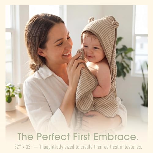 HardNok 4-Piece Muslin Baby Towel Set - Made with Organic Cotton, (2) 6-Layer 32x32 Towels & (2) Washcloths, Bath, Beach & Pool Gift Set (Neutral Sage Mix)