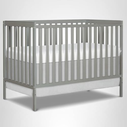 Dream On Me Synergy 5-in-1 Convertible Full-Size Baby Crib with Toddler, Day & Full Bed Conversion in Cool Grey, GreenGuard Gold & BSA, 3 Mattress Heights, Sustainable Pinewood