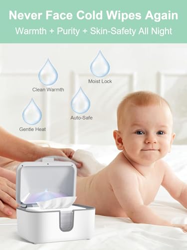 MOMYEASY Baby Wipe Warmer, Large Capacity Wipes Dispenser with 3 Temperature Modes, Even Heating Diaper Wipe Warmer with Night Light, Wipes Warmer for Babies/Adults