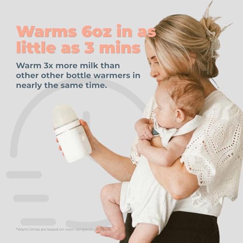 Baby's Brew Portable Bottle Warmer – Cordless Baby Bottle Warmer for Breastmilk & Formula, Rechargeable Travel Milk Warmer, Leak-Proof, Compact, White, Adapter Not Included