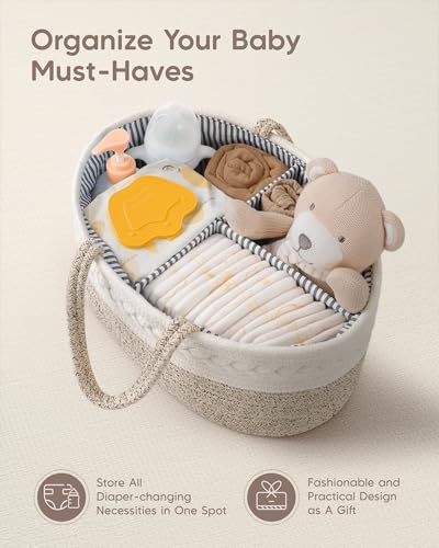 Maliton Diaper Caddy Organizer for Baby, Cotton Rope Baby Gift Basket, Portable Diaper Organizer for changing table, Nursery Storage Organizer, Shower Gifts for Newborn,baby essentials