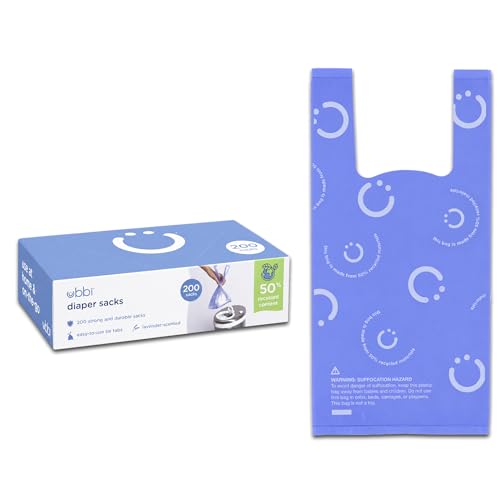 Ubbi Disposable Diaper Sacks, Lavender Scented, Easy-To-Tie Tabs, Diaper Disposal or Pet Waste Bags, 200 Count