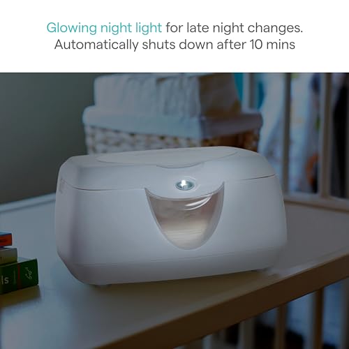 Munchkin Warm Glow Baby Wipe Warmer with Nightlight, Baby Wipes Warmer Dispenser for Newborn Diaper Changes, Holds 100 Wipes, White