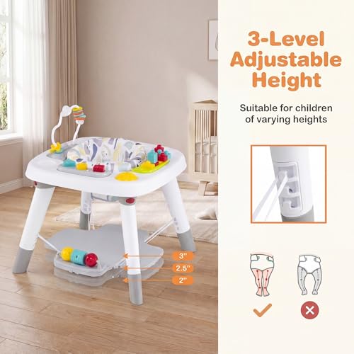 HONEY JOY Baby Bouncer Activity Center, 6-in-1 Infant Jumper & Standing Play Table w/ 360° Rotary Seat, 5 Toys, 3 Adjustable Heights, Music & Sounds, Activity Center for Babies(Gray)