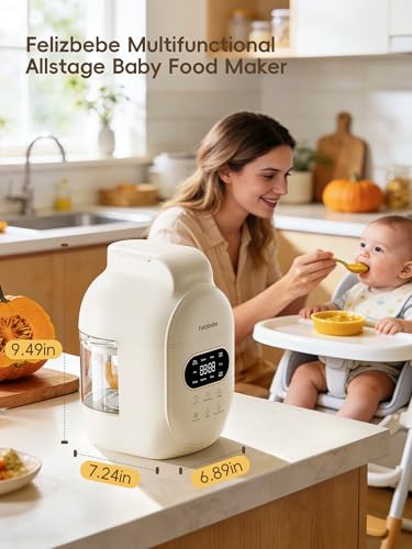 Felizbebe Glass Baby Food Maker Steamer and Blender,One Step Auto Baby Food Processor Puree Maker Grinder Mills,Glass Bowl with 316 Stainless Steel Blades,Auto Cooking,Self Clean,Timer,BPA-Free