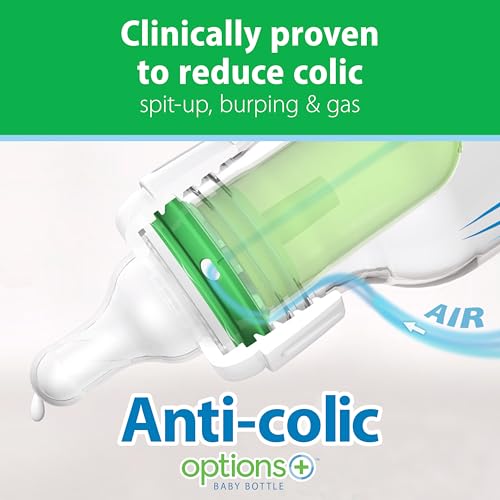 Dr. Brown's Anti-Colic Options+ Narrow Glass Baby Bottle with Level 1 Slow Flow Nipple, BPA-Free, 4 oz/120mL, 0m+, 2-Pack (Packaging May Vary)